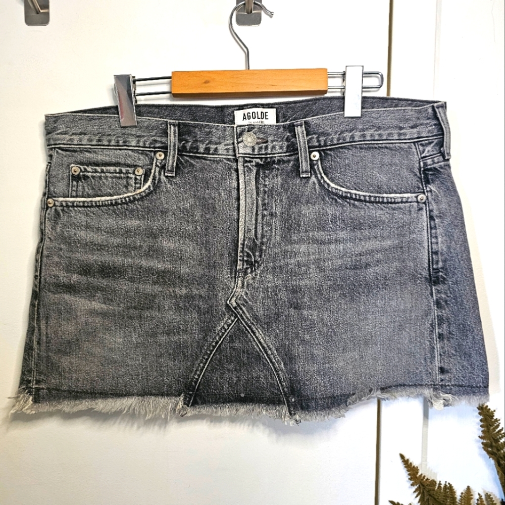 Agolde Size 31 Gray Denim Jeanette Raw Hem Mini Skirt